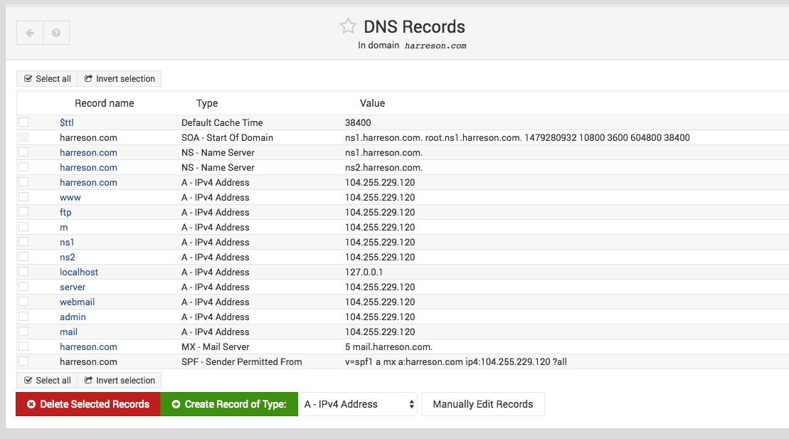 تنضیمات DNS Records در Webmin